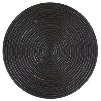 Distressed Black Round Rattan Accent Table