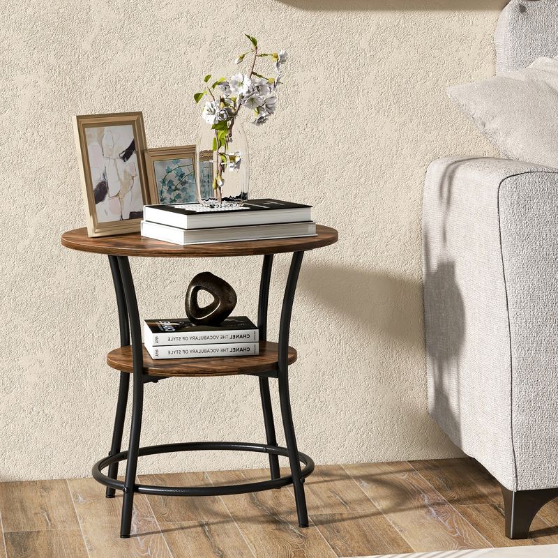 Tangkula 2-Tier Side Table Compact Round Metal Frame Coffee Table w/ Open Shelf, 3 of 11
