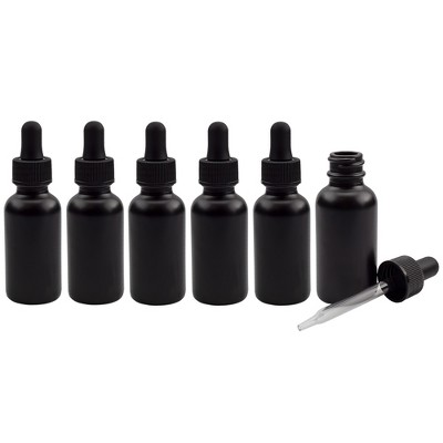 Cornucopia Brands 1oz Black Coated Glass UV Resistant Eye Dropper Bottles 6pk, Cosmetic Use