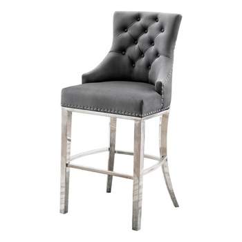 Best Quality Furniture 29" Upholstered Velvet Bar Stool in Dark Gray (Set of 2)