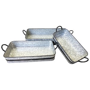 Essential Decor & Beyond 3-Piece Set Galvanized Steel Modern Industrial Rectangular Tray with Black Lining and Metal Handle - 1 of 1