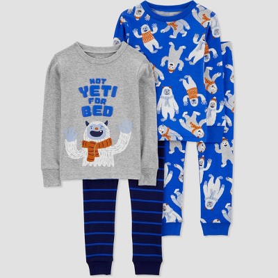 Image of Carter's Just One You®️ Toddler Boys' 4pc Snug Fit Cotton Long Sleeve Yeti Pajama Set - Blue 3T