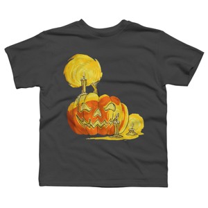 Boy's Design By Humans Halloween Pumpkin with Candle and Evil Smile By wubbadub T-Shirt - 1 of 2