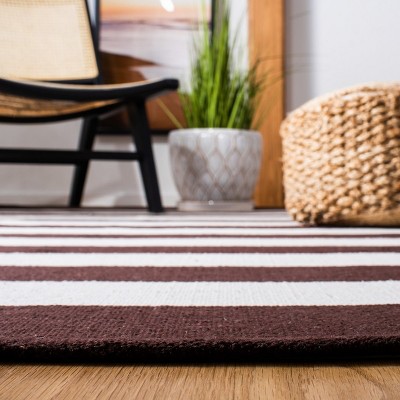 Chocolate and Ivory Handwoven Wool and Cotton Runner Rug