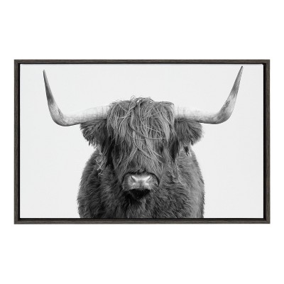 23" x 33" Sylvie Highland Cow Portrait Framed Canvas by Amy Peterson Gray - Kate & Laurel All Things Decor