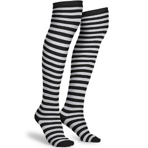 Skeleteen Womens Striped Knee Socks Costume Accessory - Black and White - 1 of 4