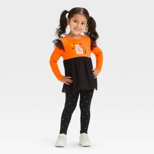 Toddler Girls' Halloween Long Sleeve Cat Set - Cat & Jack™ Orange - 1 of 4