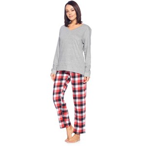 Ashford & Brooks Women’s Cotton Long-Sleeve Top Flannel Pants Pajama Sleepwear Set - 1 of 4
