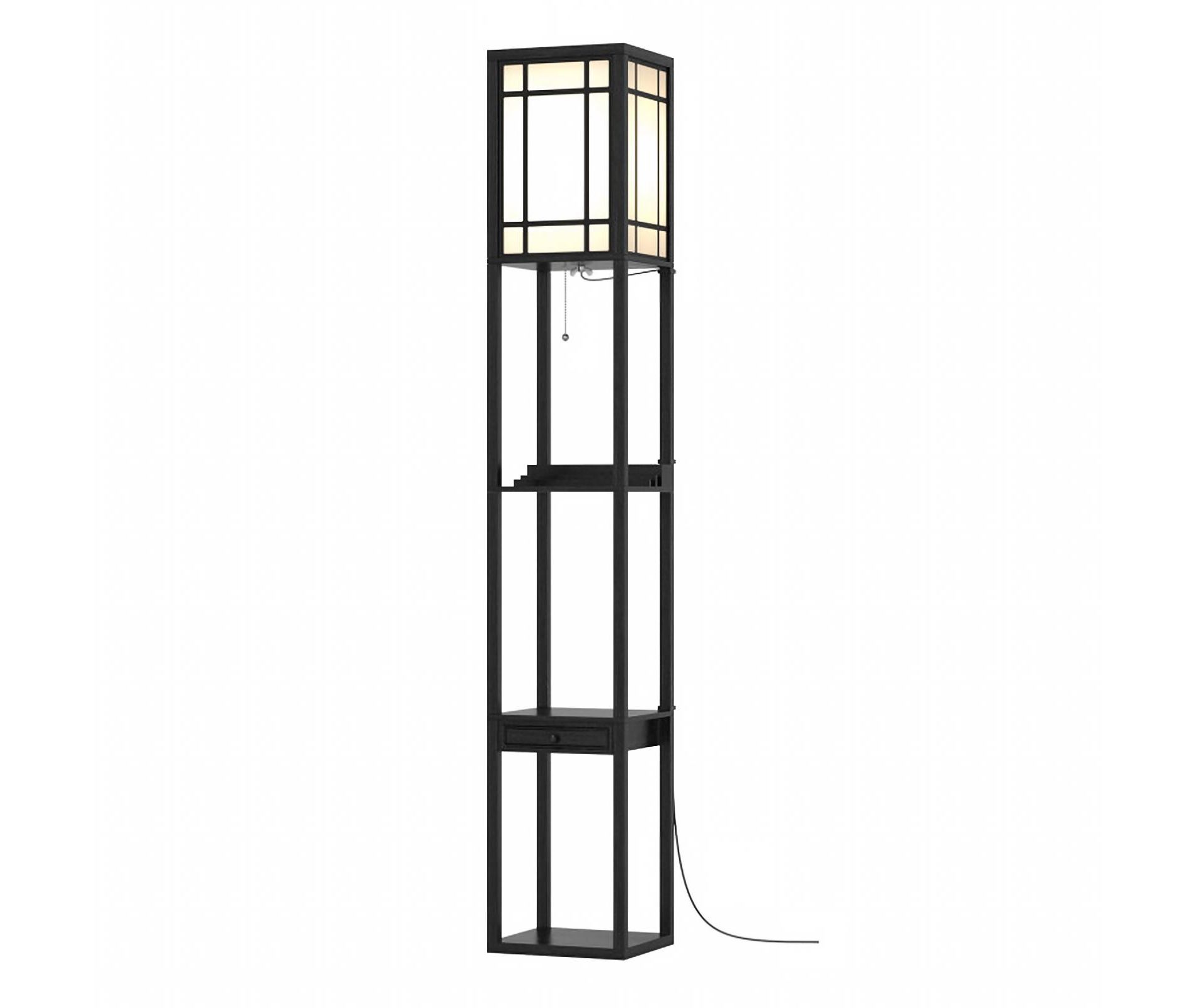 Floor Lamp with Shelves 63 Inch with Storage Drawer and USB Charging Ports, Black