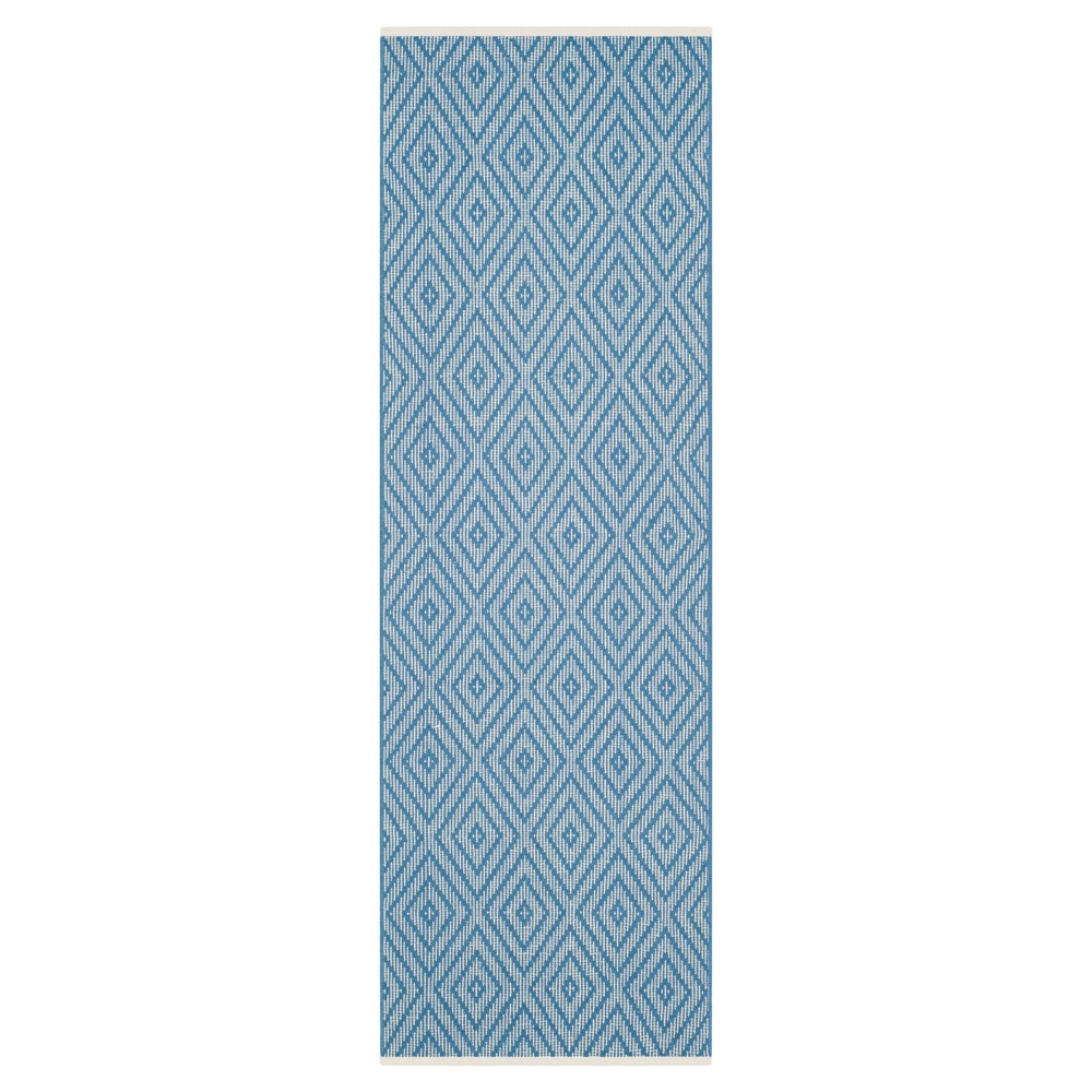 2'3inx7' Runner Blue/Ivory Diamond Flatweave Woven - Safavieh