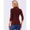 INSPIRE CHIC Women's Party Glitter 3/4 Sleeve Stand Up Neck Shiny Striped Metallic Blouse - 4 of 4