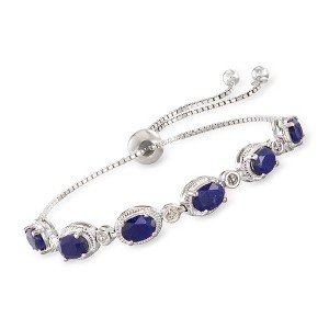 Ross-Simons 6.75 ct. t.w. Sapphire Bolo Bracelet With Diamond Accents in Sterling Silver Size - 1 of 4
