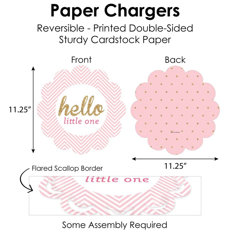 Big Dot of Happiness Hello Little One - Pink and Gold - Girl Baby Shower Paper Charger and Table Decorations - Chargerific Kit - Place Setting for 8, 5 of 9
