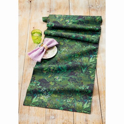 TAG Garden Floral Assorted Green Floral and Green Background Cotton Machine Washable Table Runner Décor Decoration, 72" x 18"-in.