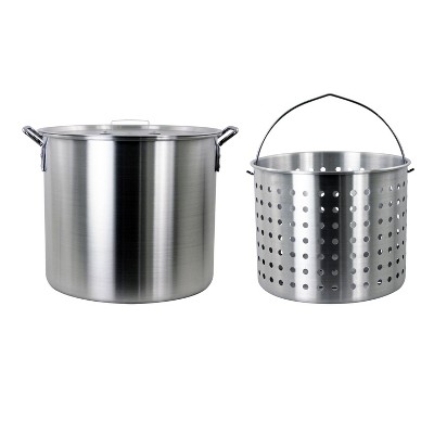 3pc 42qt Stock Aluminum Pot & Basket Silver: CHARD Outdoor Cooking, Boiling Seafood, 30qt Fryer-Compatible