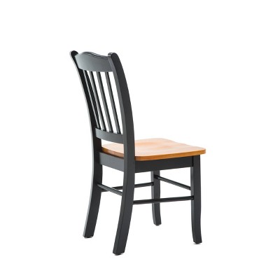 Set of 2 Black and Oak High Slat Back Dining Chairs