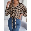 Womens 3/4 Bell Sleeve Blouse Tie Front Knot V Neck Tops Front Button Leopard Print Blouse Summer Casual Crop Top Blouse - 4 of 4