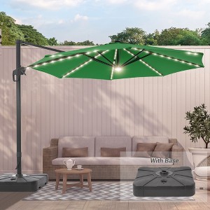 Sonkuki 11FT Round Offset Outdoor Patio Solar LED Cantilever Umbrella Aluminium Pole with Base - 1 of 4