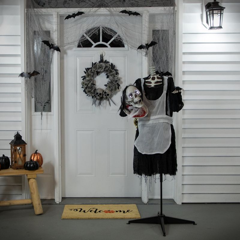 Northlight 57" Animated LED Lighted Head-in-Hand Skeleton Maid Halloween Decoration, 3 of 8