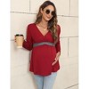 Women's Maternity Tops V-Neck Contrast Color Casual Shirts Nursing Tops Long Sleeve Pleated Hem Breastfeeding Pregnancy Clothes - 2 of 4