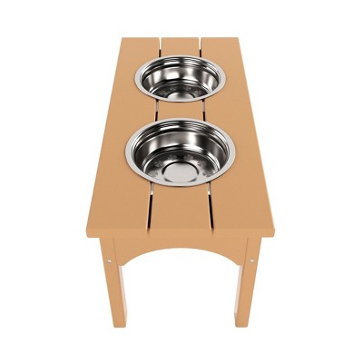 Teak Elevated Dog Feeder with Stainless Steel Bowls