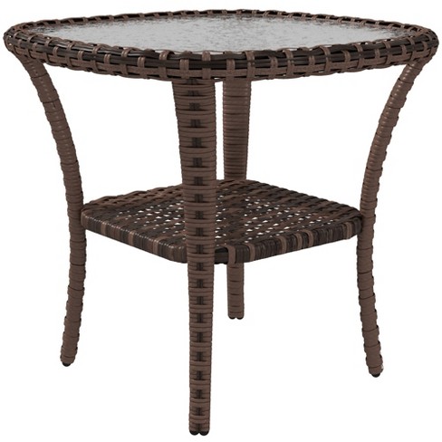 Woven side deals table with storage