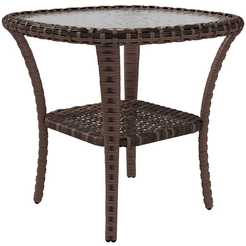 Outsunny Rattan Coffee Table with Storage Shelf, Hand-Woven Wicker Outdoor Side Table with Water-Ripple Glass Top, 1 of 7