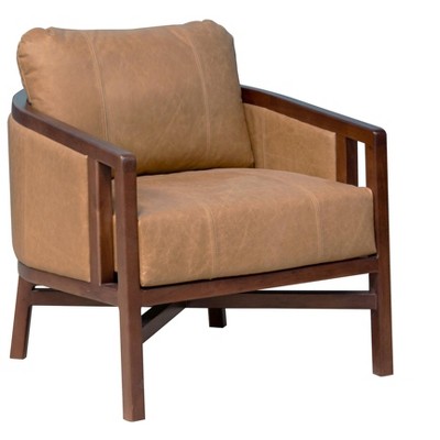 HomeRoots 32" Brown Genuine Leather Arm Chair