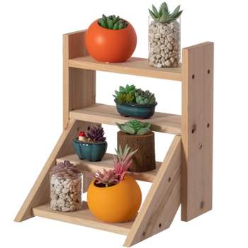 Vintiquewise Flower Pots Plant Stand for Indoor Outdoor Wooden Shelves Planter Furniture with Multiple Shelves | Brown Flower Display Storage Rack for Living Room and Garden