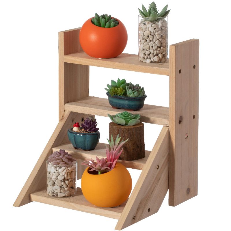 Vintiquewise Flower Pots Plant Stand for Indoor Outdoor Wooden Shelves Planter Furniture with Multiple Shelves | Brown Flower Display Storage Rack for Living Room and Garden, 1 of 8