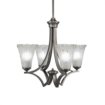 Toltec Lighting Zilo 4 - Light Chandelier in  Graphite with 5.5" Fluted Frosted Crystal Shade