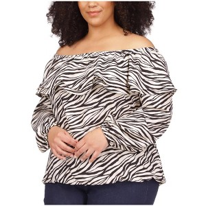Michael Kors Womens Tiger Print Ruffled Cold Shoulder Blouse - 1 of 1