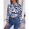 Women's Color Block Striped Tie Waist Puff Sleeve Chiffon Blouse Fall Winter Elegant Top - 4 of 4