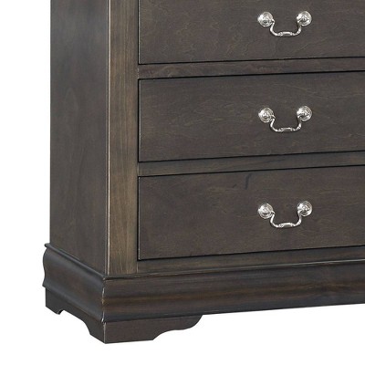 Elegant Gray Wooden Chest with Five Dovetail Drawers and Nickel Handles