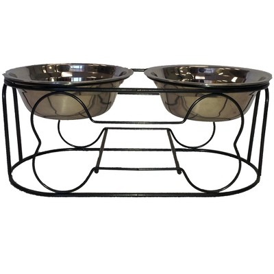 YML 5-Inch Wrought Iron Stand with Small Double Stainless Steel Feeder Bowl