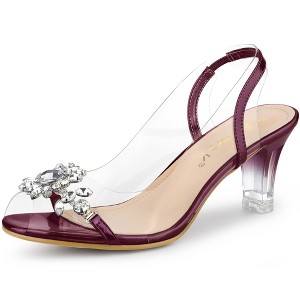 Allegra K Women's Clear Slingback Flower Rhinestone Peep Toe Heels Sandals - 1 of 4