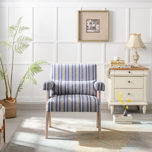 Gray White Stripe Upholstered Accent Chair