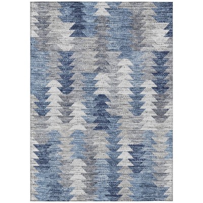 Navy Blue And Sky Blue Geometric Washable Indoor Outdoor Area Rug