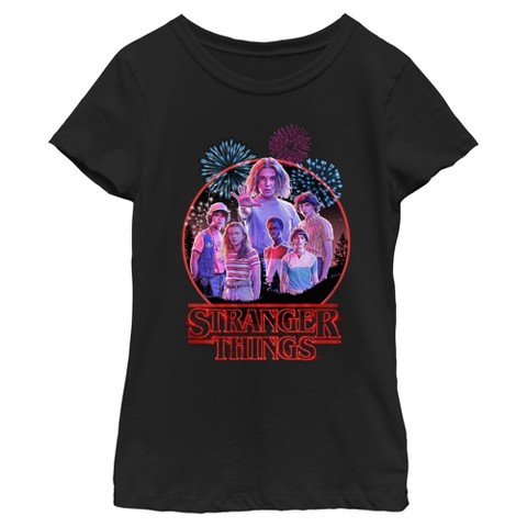 Stranger Things Girls Stranger Things Friends And Fireworks T Shirt - Black - Large