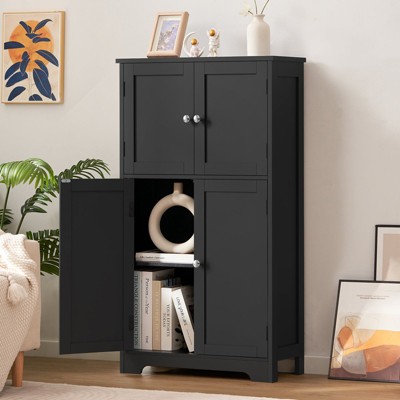 USIKEY Storage Cabinet, Bathroom Cabinet with 4 Doors & Adjustable Shelf, Bathroom Floor Cabinet for Living Room, Entryway, Home Office