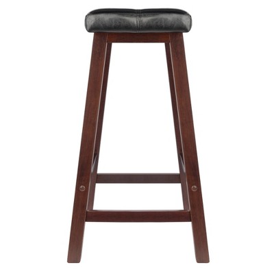 Black Faux Leather and Walnut Wood Saddle Counter Stool
