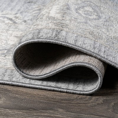 Light Gray Floral Synthetic 2x10 ft Vintage-Inspired Runner Rug