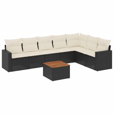 vidaXL Patio Sofa Set with Cushions Outdoor Furniture 8 Piece Poly Rattan - Black and Cream