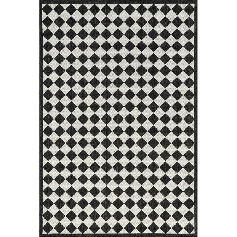 nuLOOM Valery Black & White Checkered Indoor and Outdoor Patio Area Rug, 1 of 10