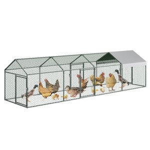 Large Metal Chicken Coop, Outdoor Spire Roof Hen House with Waterproof Cover with Lockable Doors, Upgrade Chicken Run,Poultry Cage for Backyard Farm - 1 of 4