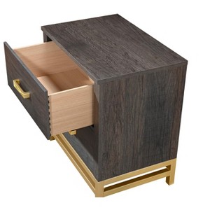 Gulches Contemporary Gray Nightstand - 2-Drawer Wooden Bedside Table with Gold Metallic Accents & Metal Handle, 23.6"W x 16"D x 25"H (Simple Assembly) - 1 of 4