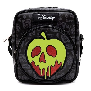 Disney Vegan Leather Crossbody Bag with Front and Back Zip Pocket, Snow White Evil Queen Glow in the Dark Apple and Icons Black, 8.5" x 10.0" - 1 of 4