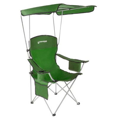 Leisure Sports Folding Camp Chair With Sunshade Canopy and Mesh Beverage Holder - Green