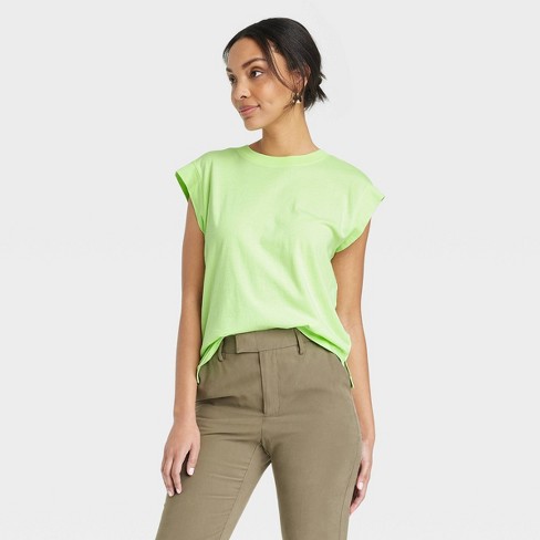 Women's Extended Shoulder T-shirt - A New Day™ Lime M : Target