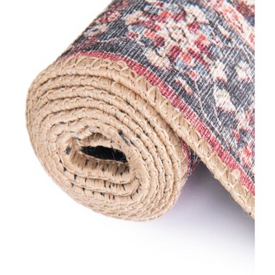 Vintage Red Chenille Floral Rectangular Area Rug 6' x 9'